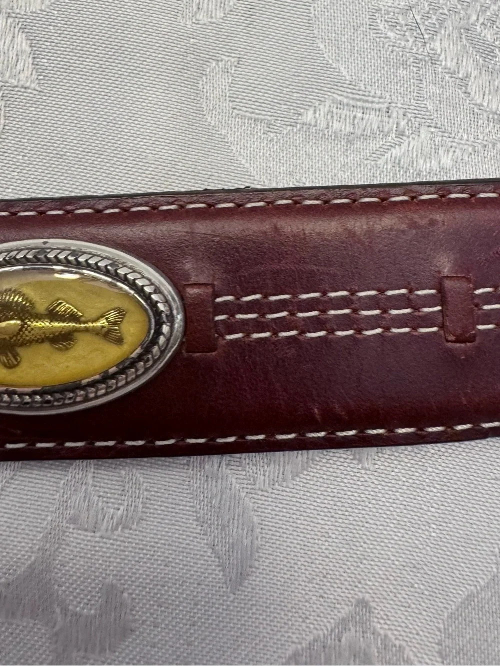Onyx By Brighton Brown Leather Belt‎ Men’s Size 34 Fish Bass Western Preppy Dad